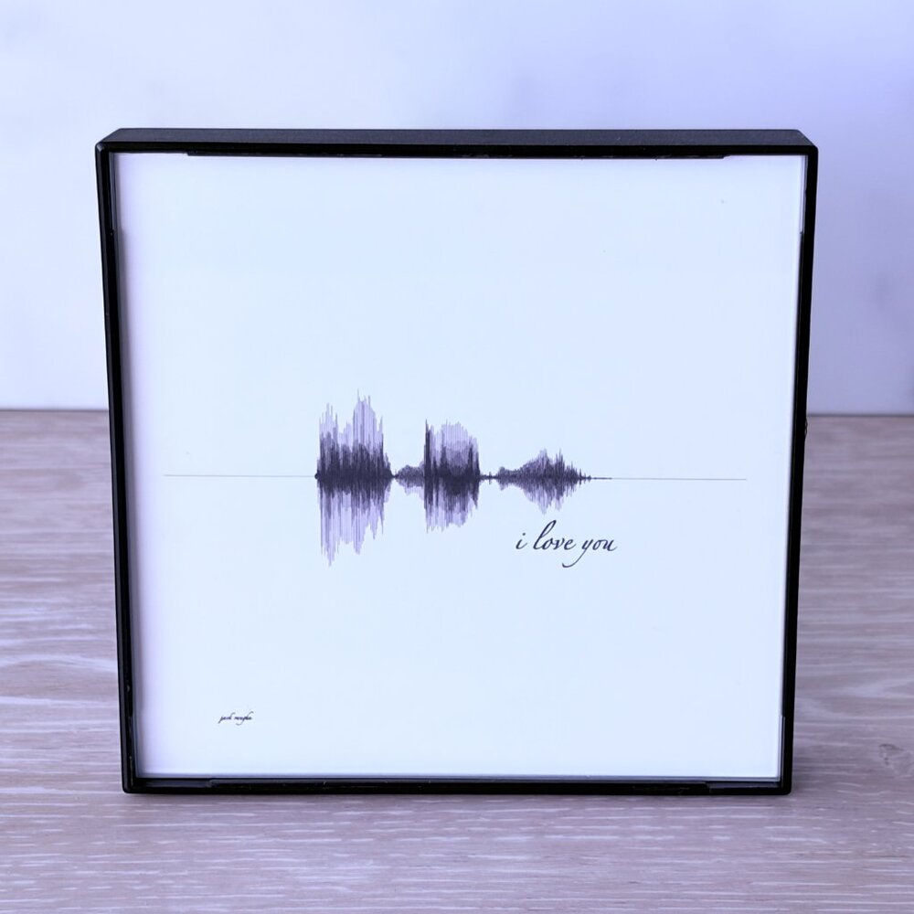 NEW I Love You Soundwave Framed Wall Art 4x4in Black White Modern Minimalist